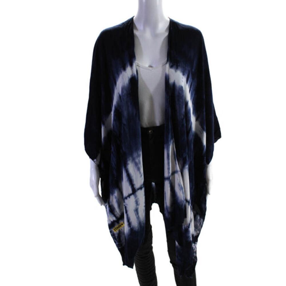 Fifteen Twenty 1520  Womens Drape Front Kimono Tye Dye Blue White Size XS